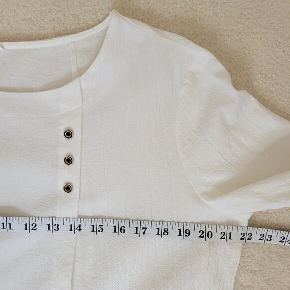 Size 2X Cotton Blend Embroidered White Textured Pullover Short Sleeve Top Blouse - Picture 10 of 15